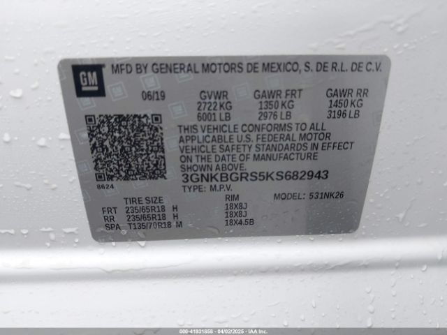 3GNKBGRS5KS682943 Chevrolet Blazer
