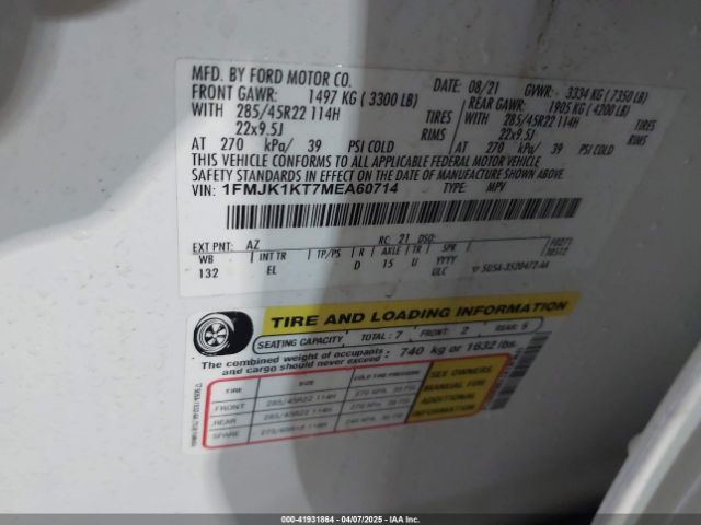 1FMJK1KT7MEA60714 Ford Expedition Limited Max
