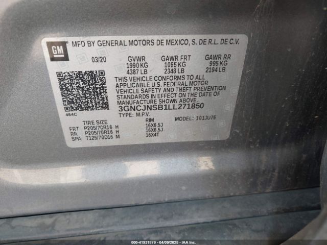 3GNCJNSB1LL271850 Chevrolet Trax Awd Ls