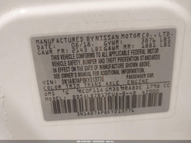 3N1AB7AP8KY213776 Nissan SENTRA S