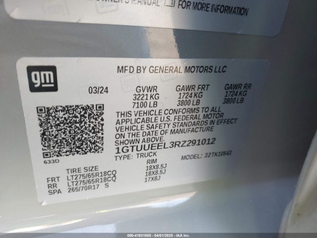 1GTUUEEL3RZ291012 GMC Sierra 1500 4wd  Short Box At4