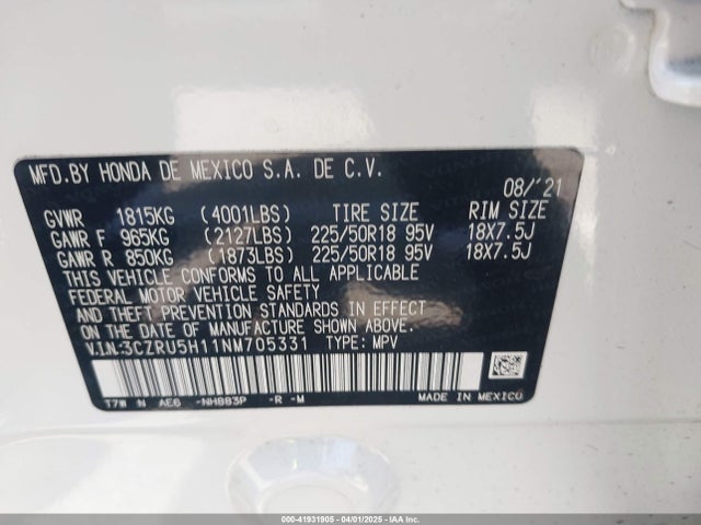 3CZRU5H11NM705331 Honda Hr-v 2wd Sport