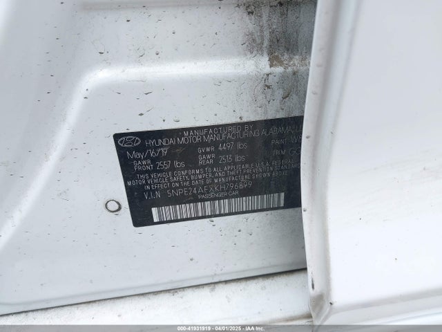 5NPE24AFXKH796899 Hyundai SONATA SE