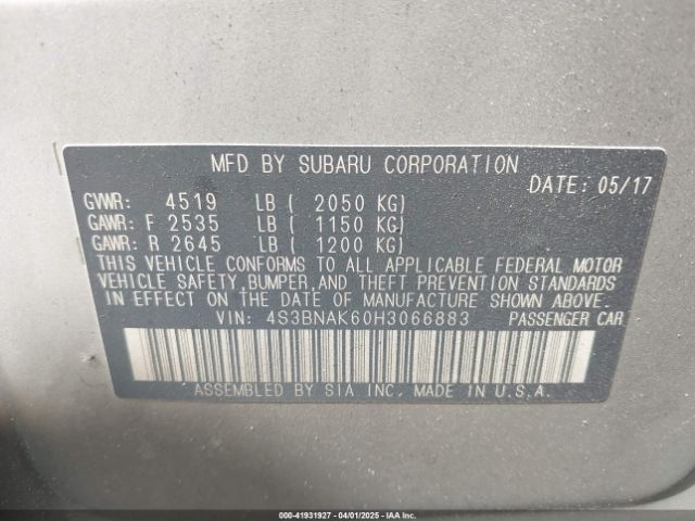 4S3BNAK60H3066883 Subaru Legacy 2.5i Limited