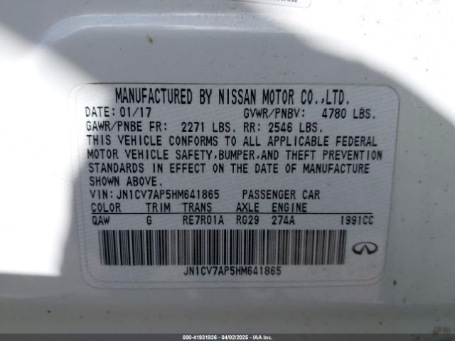 JN1CV7AP5HM641865 Infiniti Q50 2.0t Base