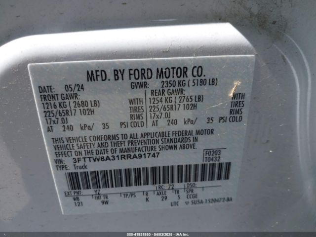 3FTTW8A31RRA91747 Ford Maverick Xl