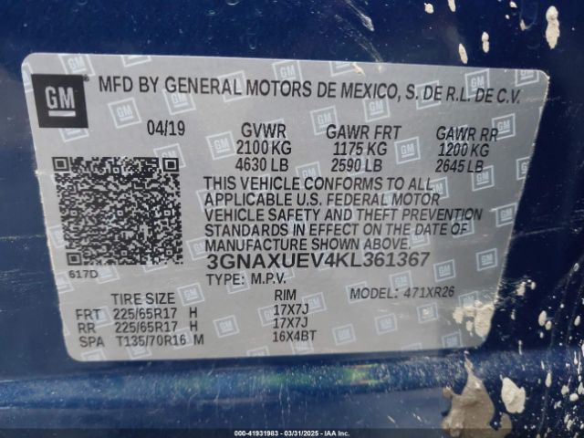 3GNAXUEV4KL361367 Chevrolet EQUINOX LT