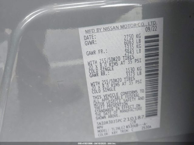 5N1DR3DJ5PC210187 Nissan Pathfinder Platinum 4wd