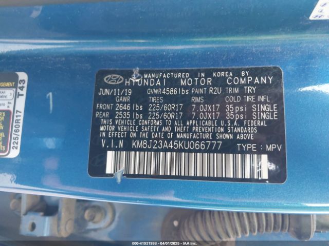 KM8J23A45KU066777 Hyundai TUCSON SE