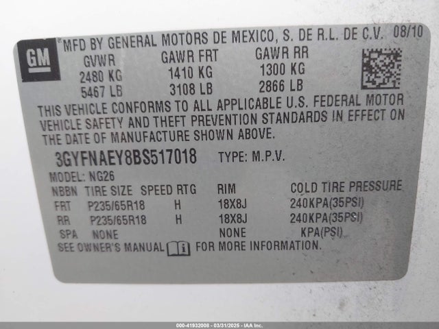 2011 CADILLAC SRX 3GYFNAEY8BS517018 Photo 8