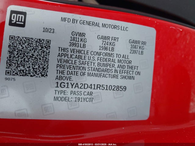 Chevrolet Corvette Stingray Rwd  1lt 2024 1G1YA2D41R5102859 Image 9