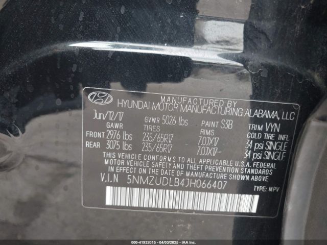 5NMZUDLB4JH066407 Hyundai Santa Fe Sport 2.4l