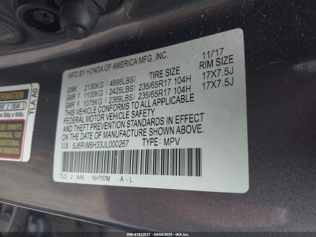 5J6RW6H33JL000267 Honda CR-V LX