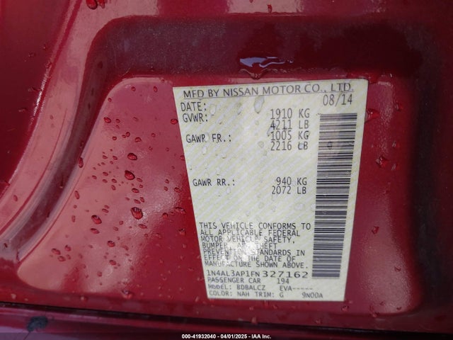 Nissan Altima 2.5 S 2015 1N4AL3AP1FN327162 Image 9