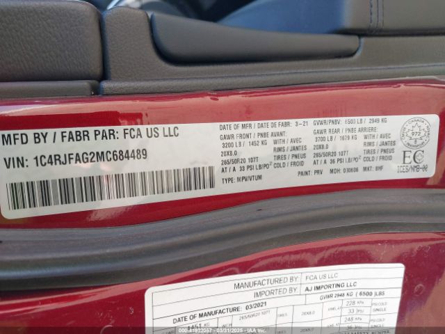 1C4RJFAG2MC684489 Jeep Grand Cherokee Altitude