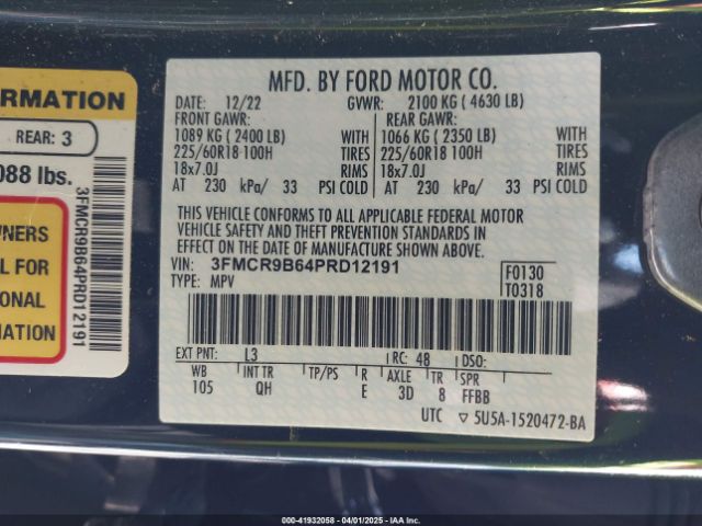 3FMCR9B64PRD12191 Ford Bronco Sport Big Bend