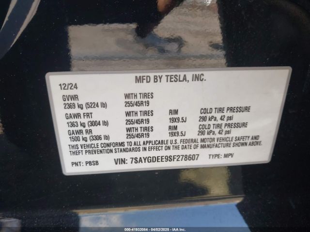 7SAYGDEE9SF278607 Tesla Model Y Long Range Dual Motor All-wheel Drive