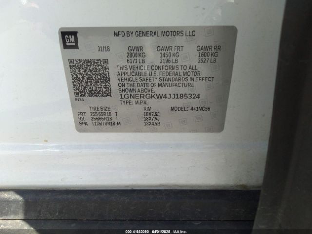 1GNERGKW4JJ185324 Chevrolet Traverse 1lt