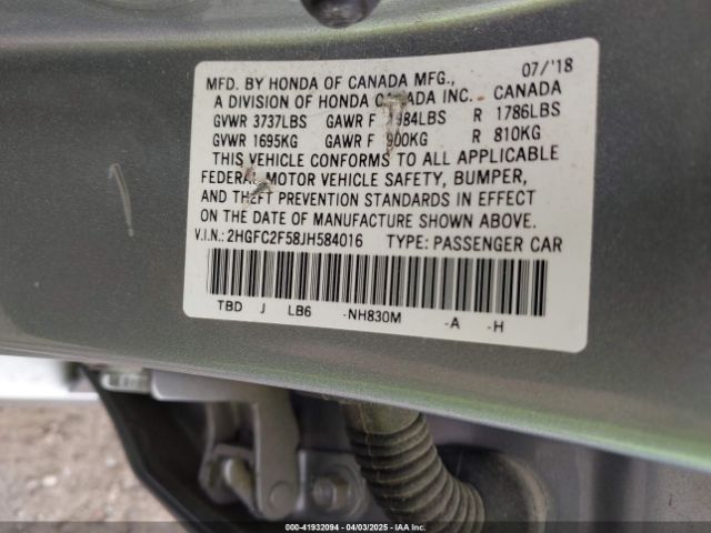 2HGFC2F58JH584016 Honda Civic Lx