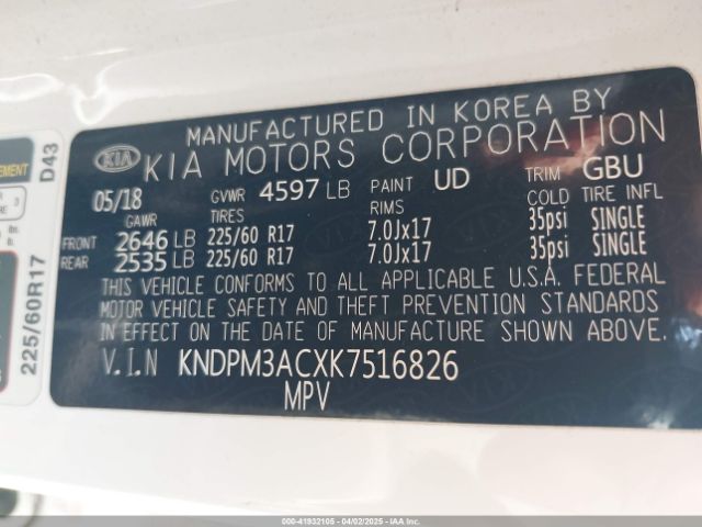 KNDPM3ACXK7516826 KIA Sportage Lx