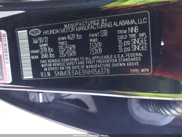 5NMJE3AE3NH156378 Hyundai Tucson Limited