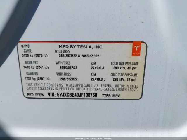 2018 TESLA MODEL X 5YJXCBE40JF108750 Photo 8