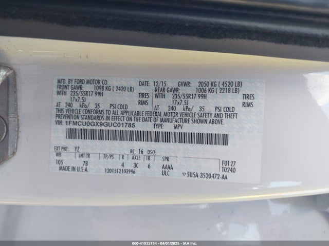1FMCU0GX9GUC01785 Ford ESCAPE SE