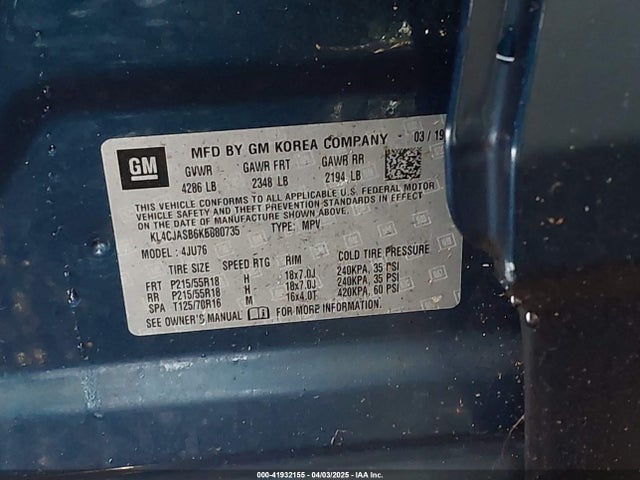 KL4CJASB6KB880735 Buick Encore Fwd Preferred