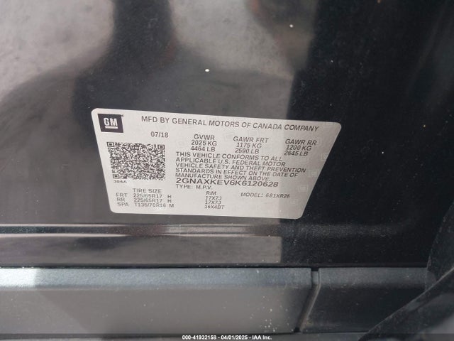 2GNAXKEV6K6120628 Chevrolet EQUINOX LT