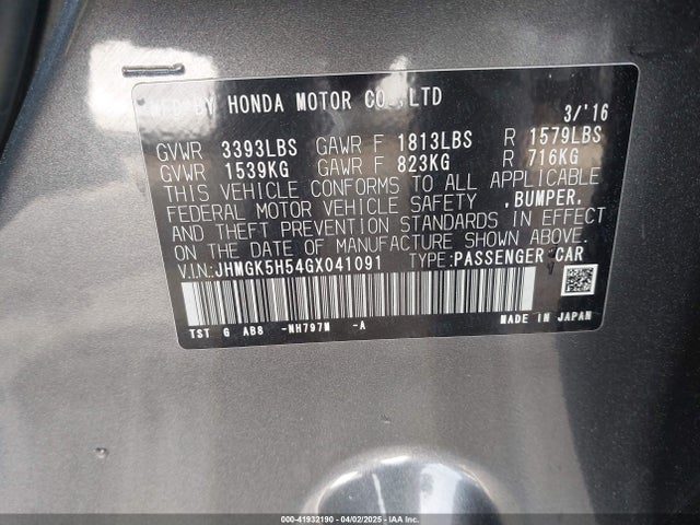 JHMGK5H54GX041091 Honda FIT LX