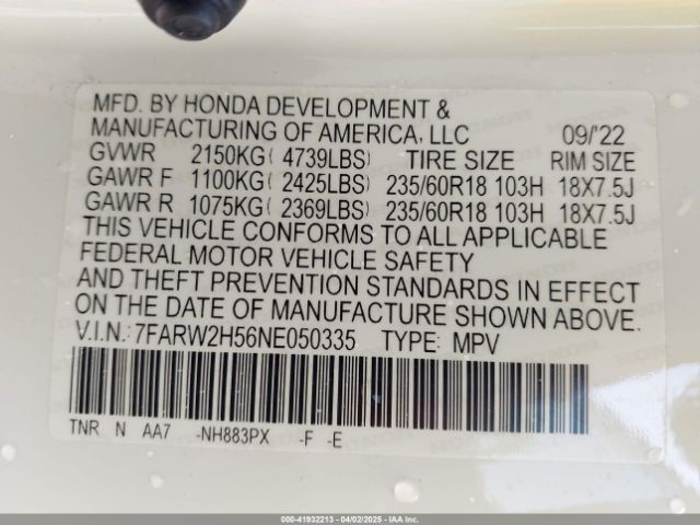 7FARW2H56NE050335 Honda Cr-v Awd Ex
