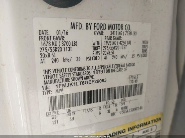 1FMJK1LT6GEF29083 Ford Expedition El Platinum