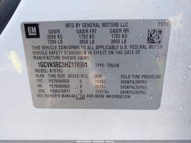1GCVKSEC3HZ178961 Chevrolet Silverado 1500 2lz