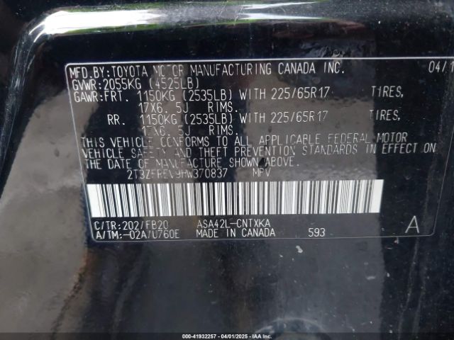 2T3ZFREV9HW370837 Toyota RAV4 LE