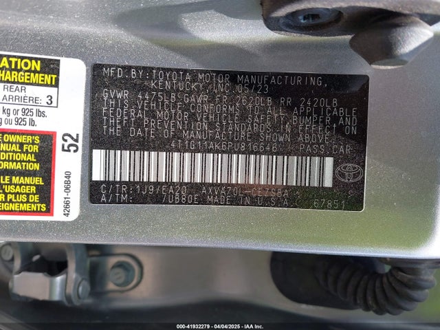 4T1G11AK6PU816646 Toyota CAMRY SE