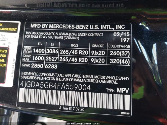 4JGDA5GB4FA559004 Mercedes-Benz Ml 400 4matic