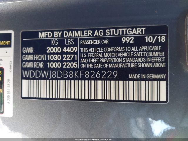 WDDWJ8DB8KF826229 Mercedes-Benz C 300