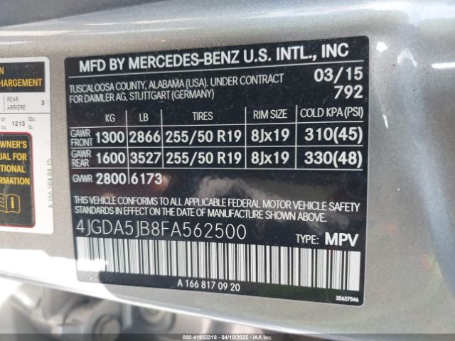 2015 MERCEDES-BENZ ML 350 4JGDA5JB8FA562500 Photo 8
