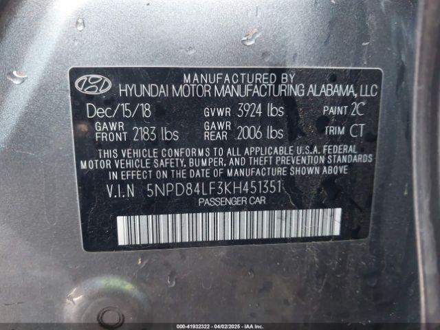 5NPD84LF3KH451351 Hyundai Elantra Limited