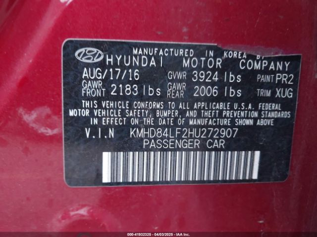 KMHD84LF2HU272907 Hyundai Elantra Value Edition