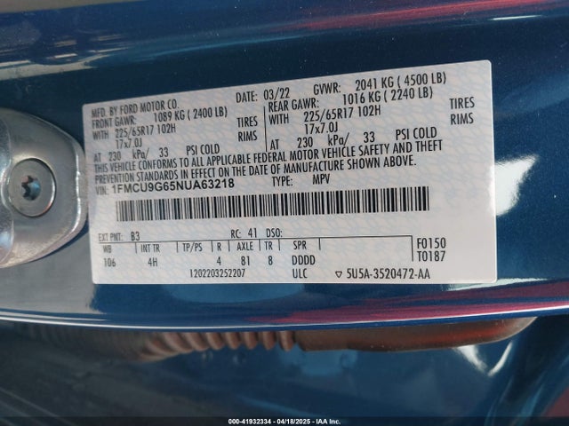 1FMCU9G65NUA63218 Ford ESCAPE SE
