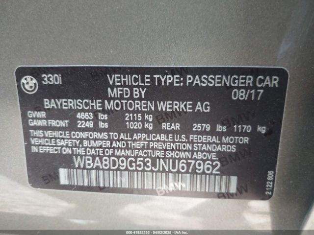 WBA8D9G53JNU67962 BMW 330i Xdrive