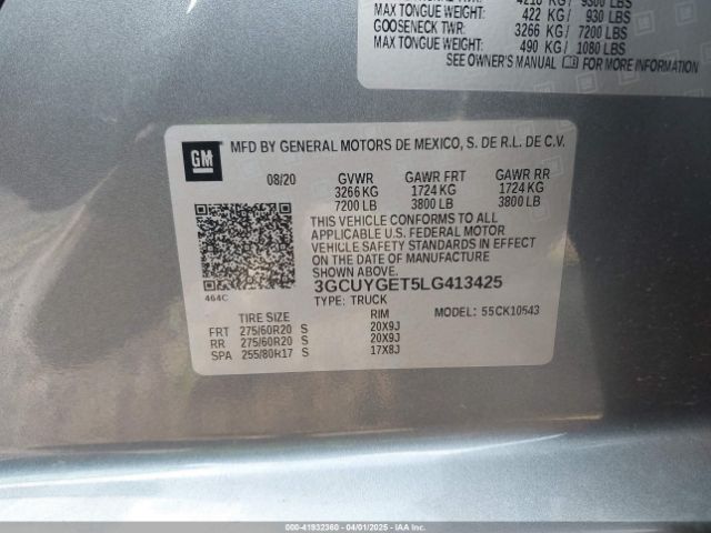 3GCUYGET5LG413425 Chevrolet Silverado 1500 4wd  Short Bed Ltz