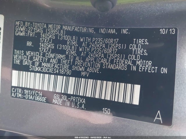 Toyota 2gr-fks 2014 5TDKK3DCXES418790 Image 9