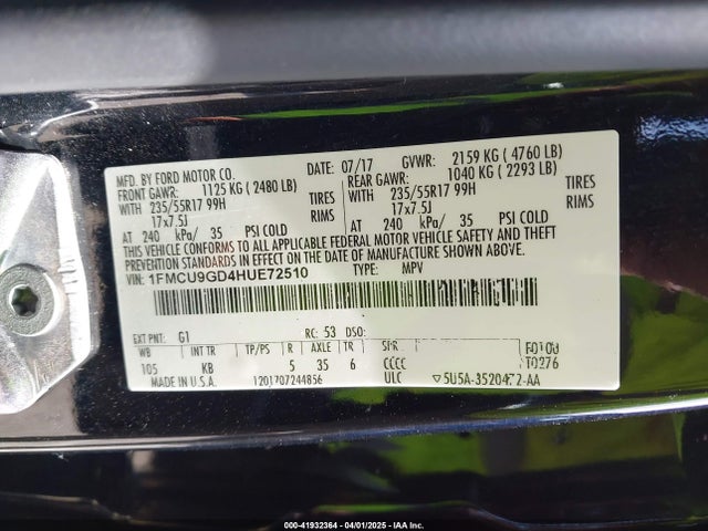 1FMCU9GD4HUE72510 Ford ESCAPE SE