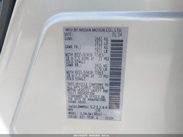 5N1AL0MM9EC521244 Infiniti QX60