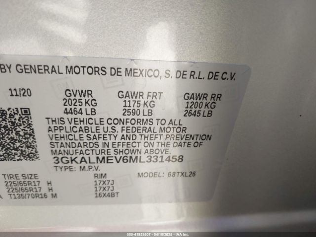 3GKALMEV6ML331458 GMC Terrain Fwd Sle
