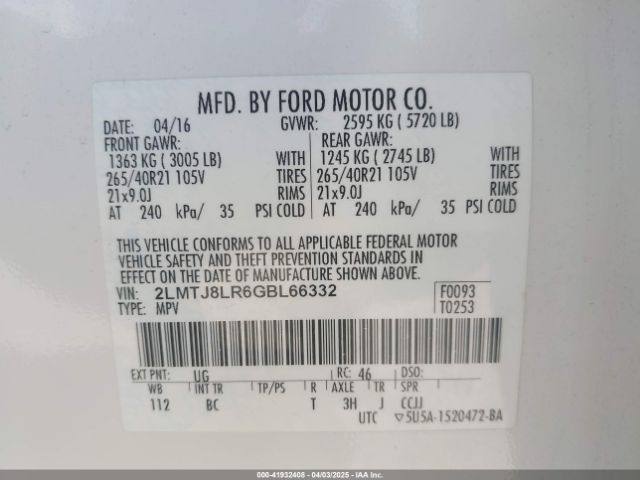2LMTJ8LR6GBL66332 Lincoln Mkx Reserve