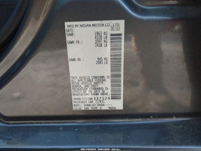 1N4BL4CV9NN337524 Nissan Altima Sr Fwd