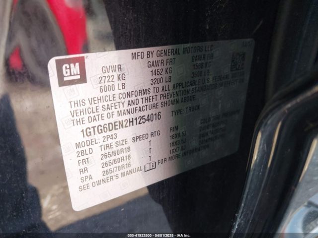 1GTG6DEN2H1254016 GMC CANYON SLT